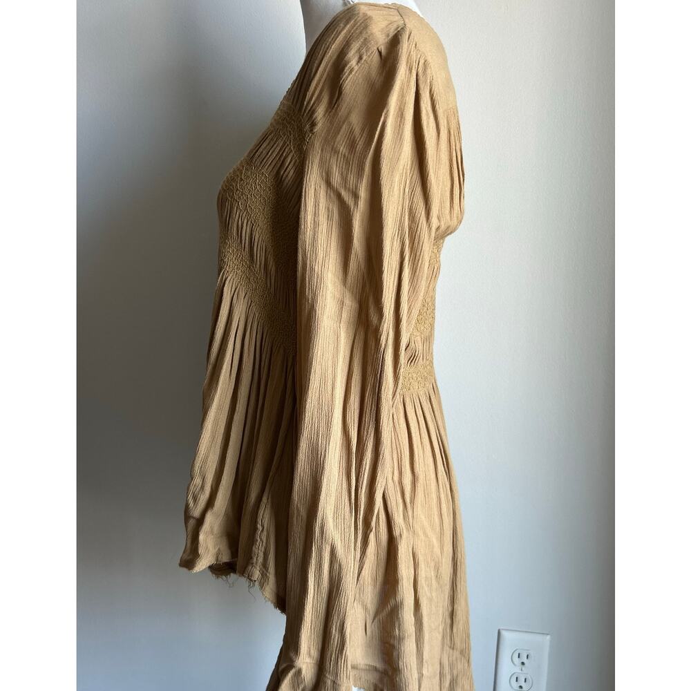 Vintage Free People Olive Green Smocked Button Statement Blouse Boho Size S - Picture 3 of 7
